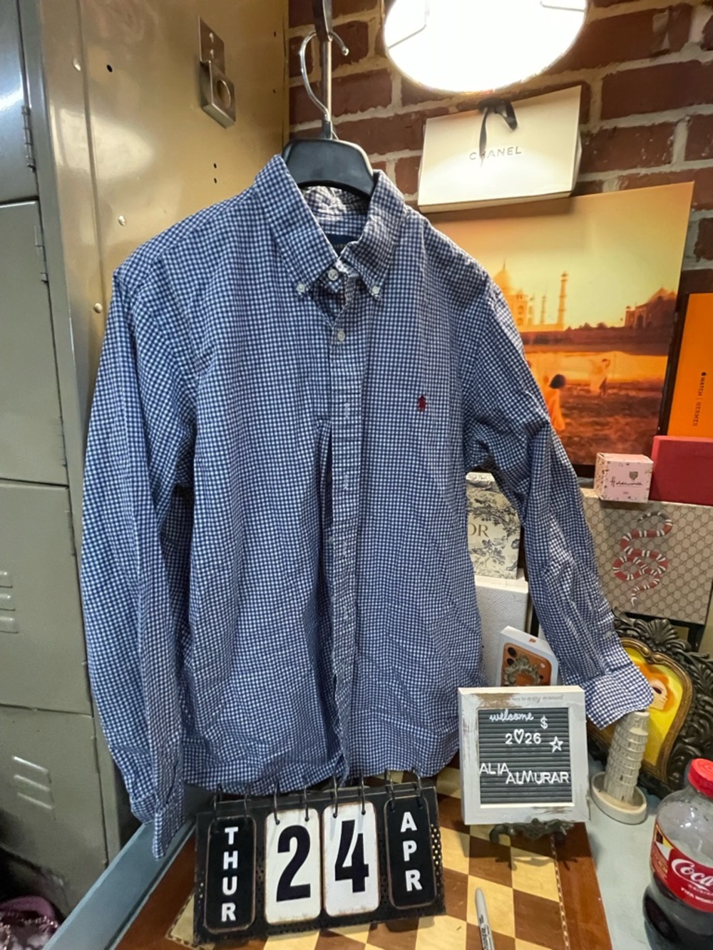 Polo Ralph Lauren Oxford Shirt Mens Large Blue White Button Up Long Sleeve Check